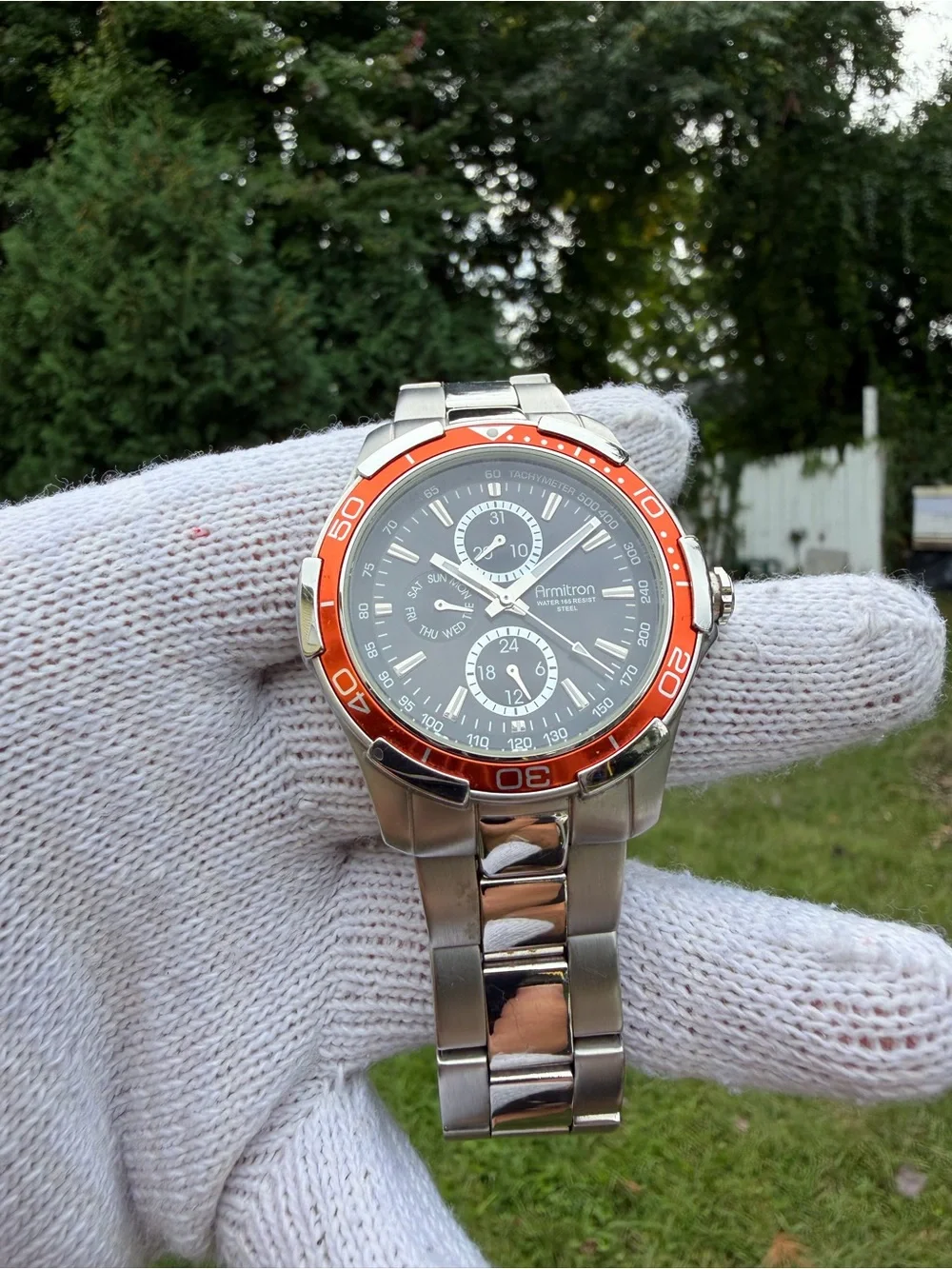 Armitron Men’s Multi-Function Orange Bezel Stainless Steel Watch 20/4677SV 6P27